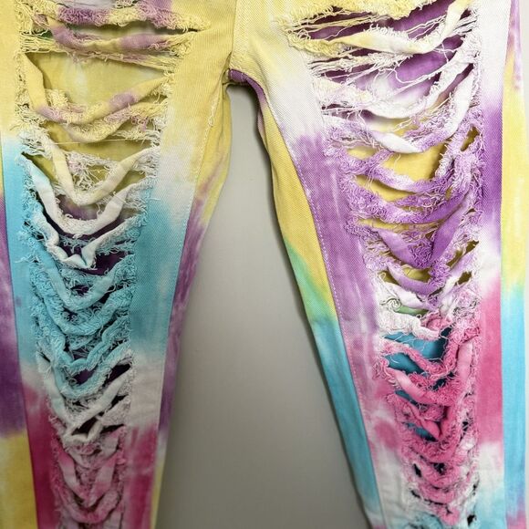 NWT AMERICAN BAZI Unicorn Jeans S Sliced Tie Dye Rainbow Pride JoJo stage club - Picture 7 of 16
